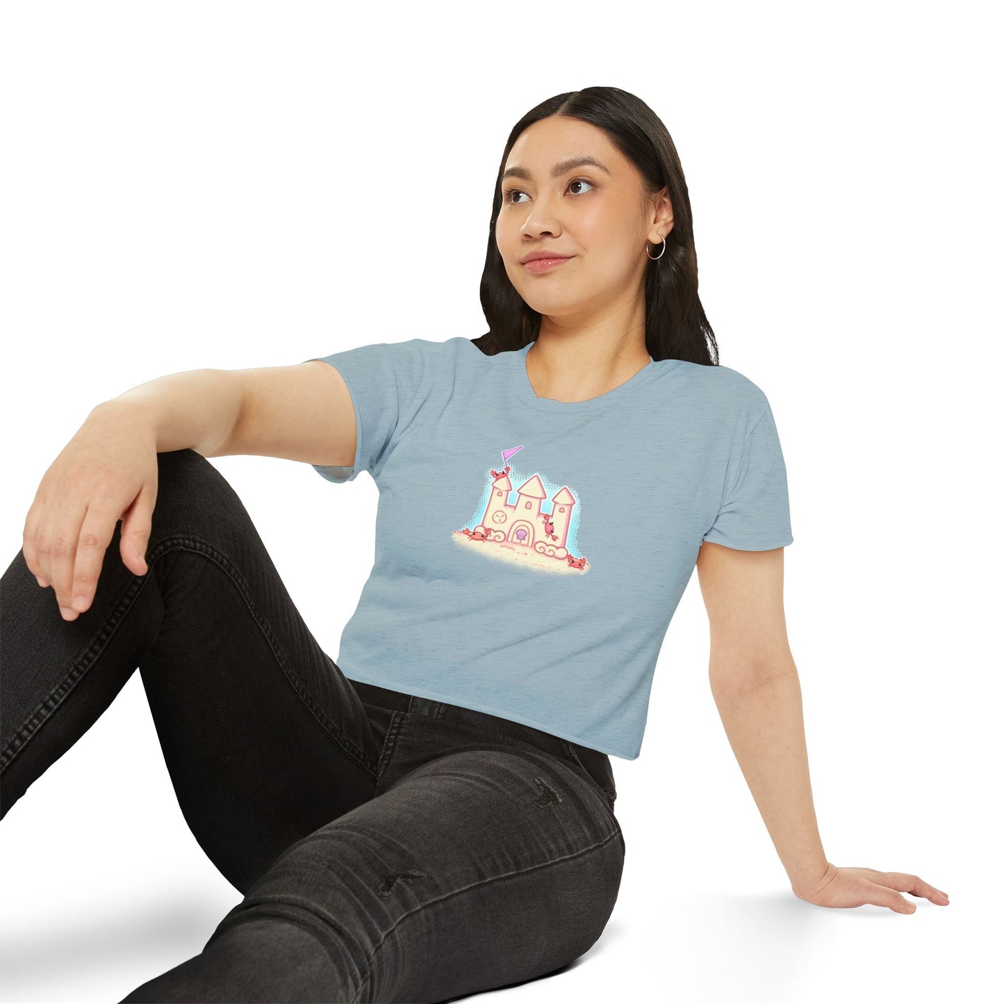 Crab Castle Cropped Tee — Sandcastle Beach Crop Top Shirt