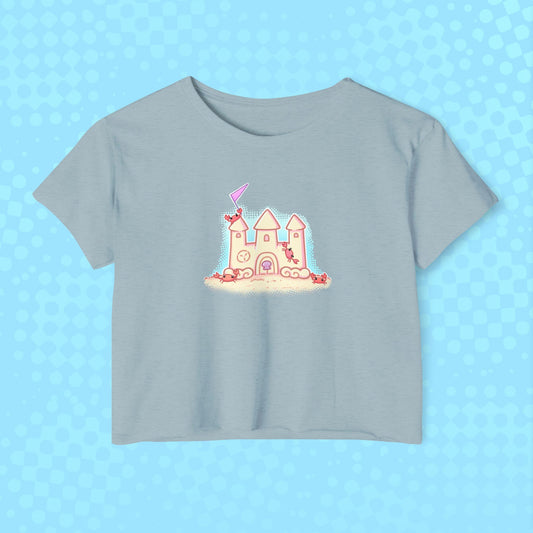 Crab Castle Cropped Tee — Sandcastle Beach Crop Top Shirt