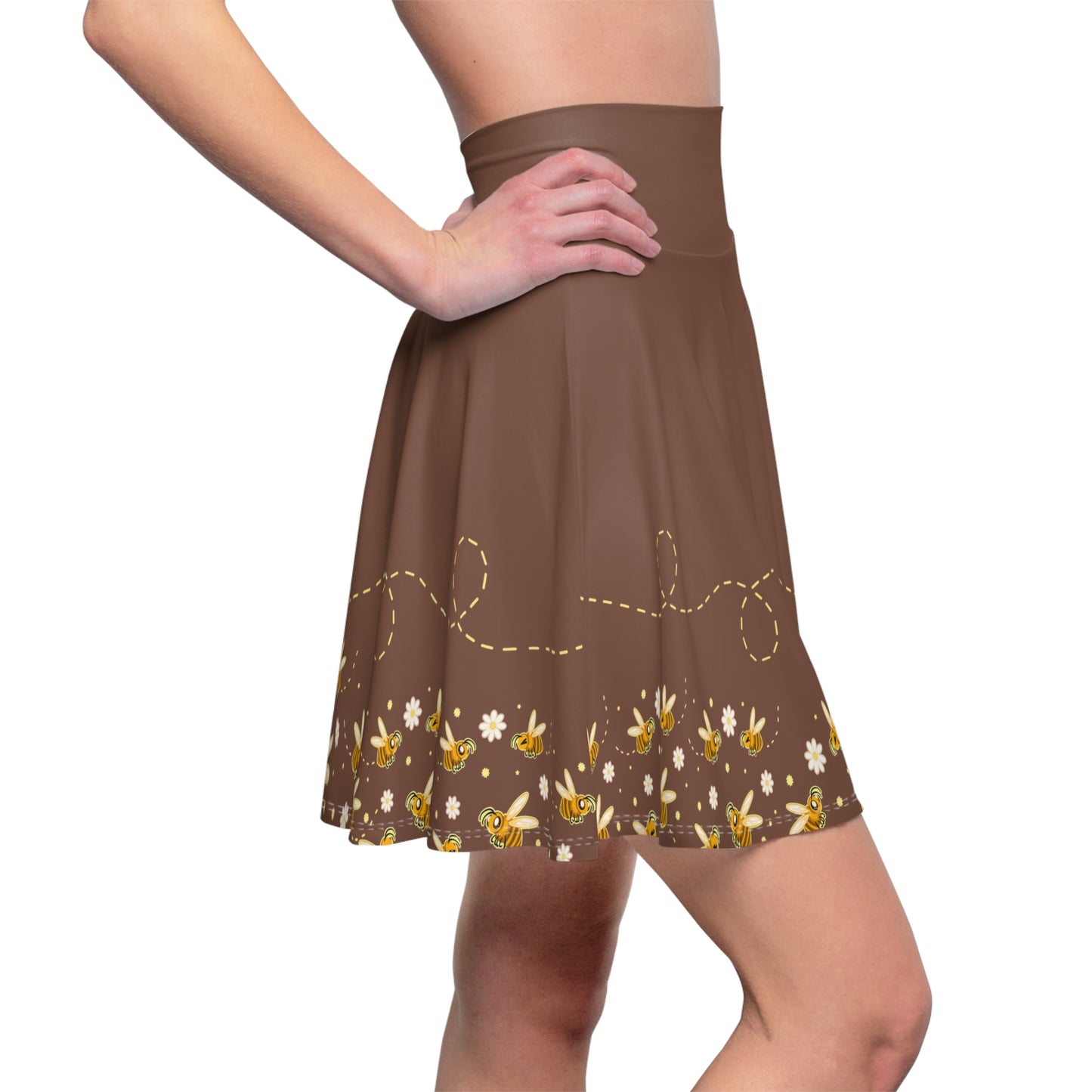 Honeybee Holiday Skater Skirt — Floral Honeybee Daisy Print Women's Skirt