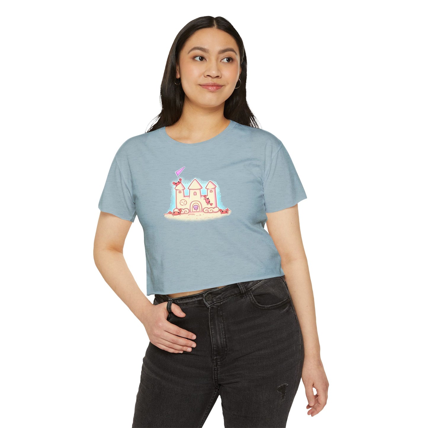 Crab Castle Cropped Tee — Sandcastle Beach Crop Top Shirt
