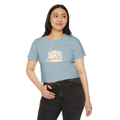 Crab Castle Cropped Tee — Sandcastle Beach Crop Top Shirt