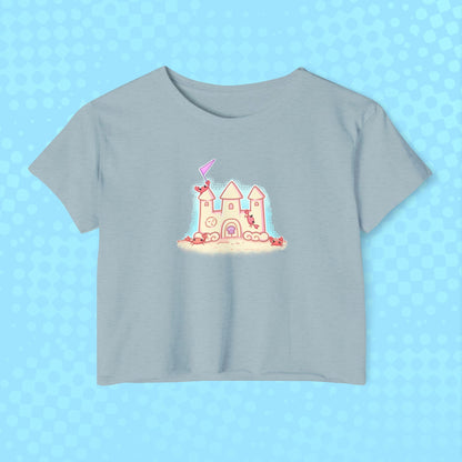 Crab Castle Cropped Tee — Sandcastle Beach Crop Top Shirt