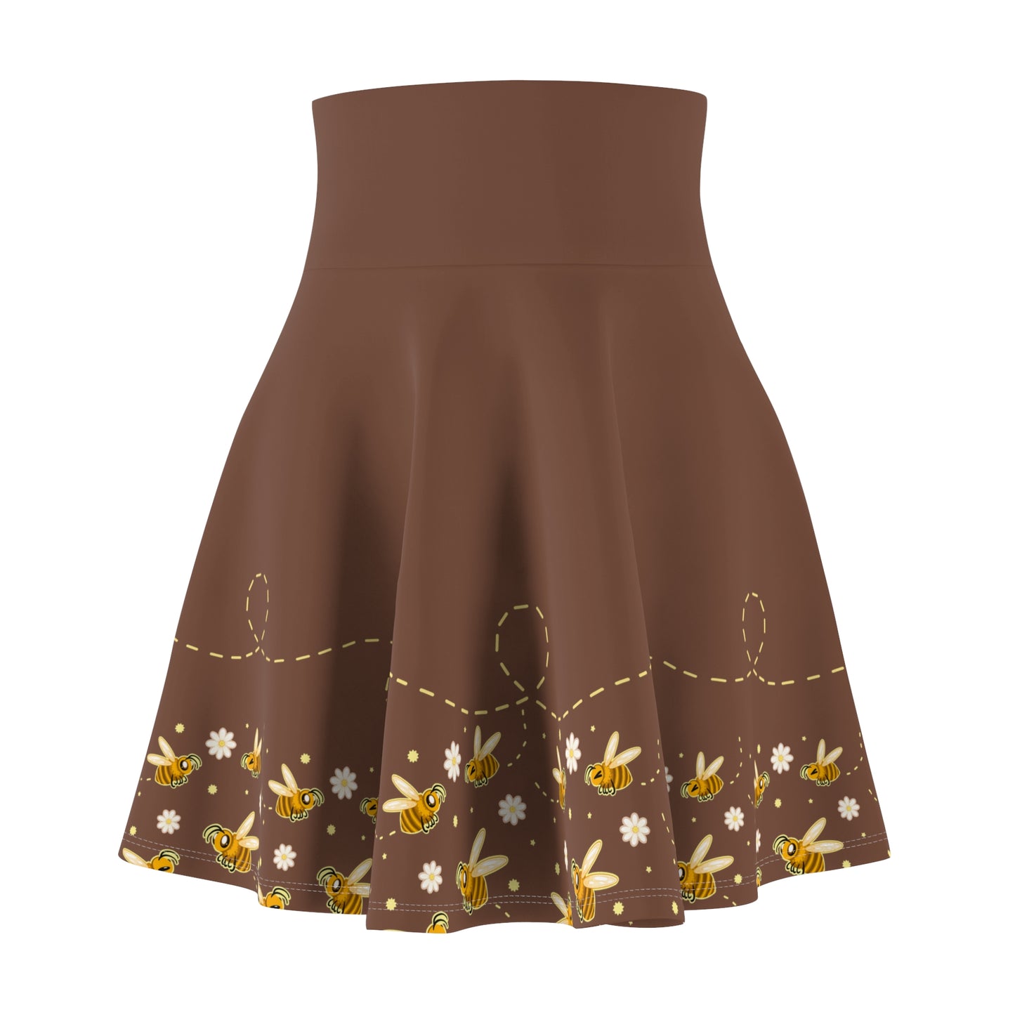 Honeybee Holiday Skater Skirt — Floral Honeybee Daisy Print Women's Skirt