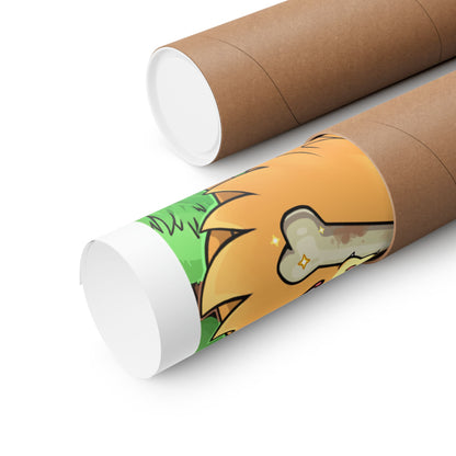 Pombon found a Rare Bone!! Poster — Cute Fluffy Yellow Pocket Monster Puppy Illustration Large Art Print