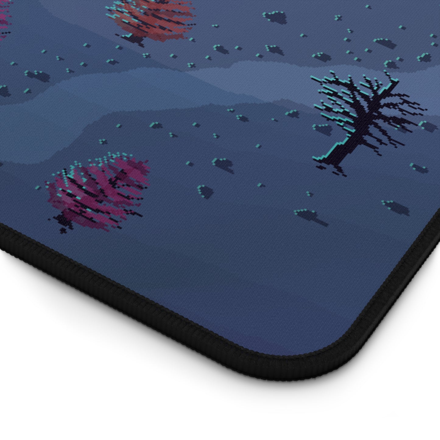 Pixel Art Kaiju Mountain Galaxy Nightscape Desk Mat — Moonlit Mountain & Starry Sky Mousepad