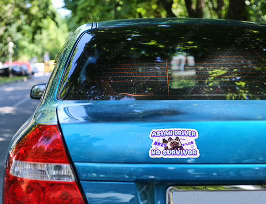 Custom Magnet — "Asian Driver No Survivor" Cute Cat Bumper Sticker Magnet