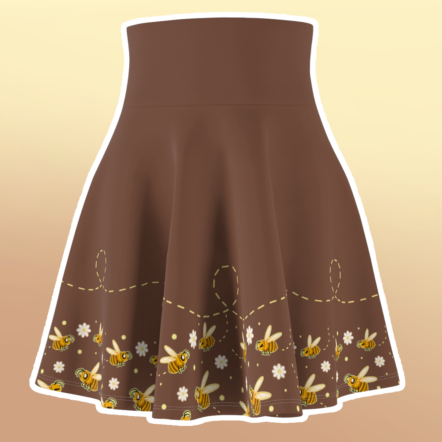 Honeybee Holiday Skater Skirt — Floral Honeybee Daisy Print Women's Skirt