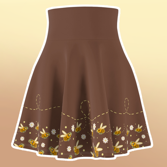 Honeybee Holiday Skater Skirt — Floral Honeybee Daisy Print Women's Skirt