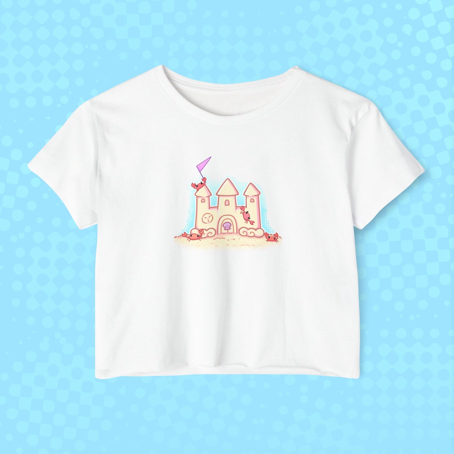 Crab Castle Cropped Tee — Sandcastle Beach Crop Top Shirt