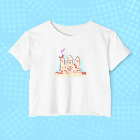 Crab Castle Cropped Tee — Sandcastle Beach Crop Top Shirt