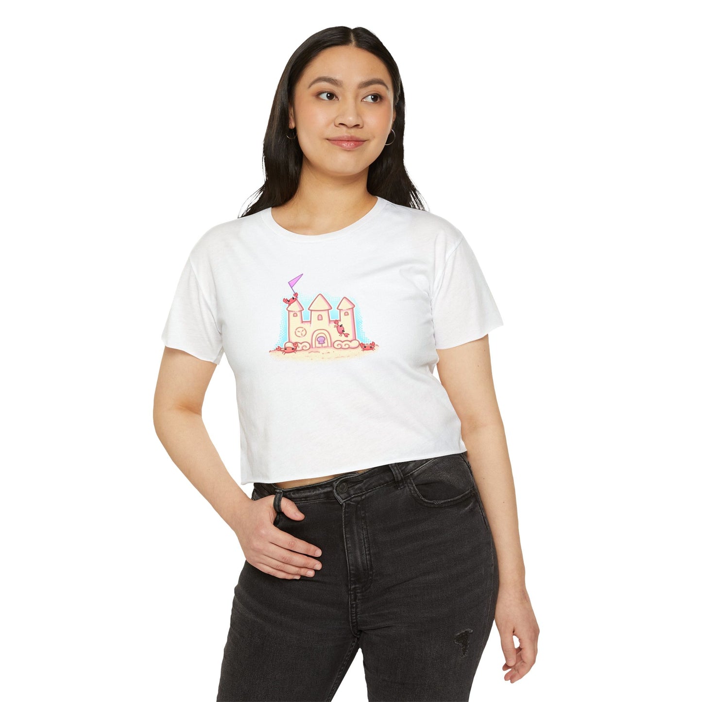 Crab Castle Cropped Tee — Sandcastle Beach Crop Top Shirt