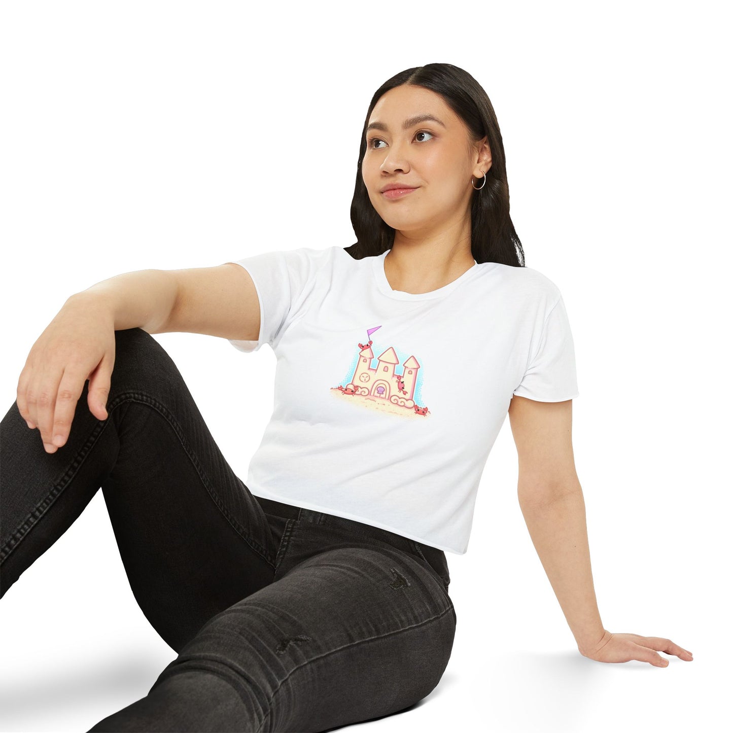 Crab Castle Cropped Tee — Sandcastle Beach Crop Top Shirt