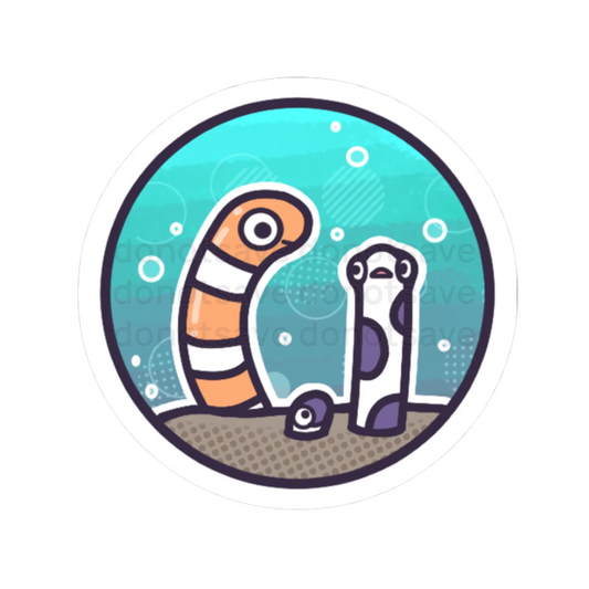 Watermarked - Garden Eels Round Kiss-Cut Sticker — Cute Underwater Marine Life Eel Decal