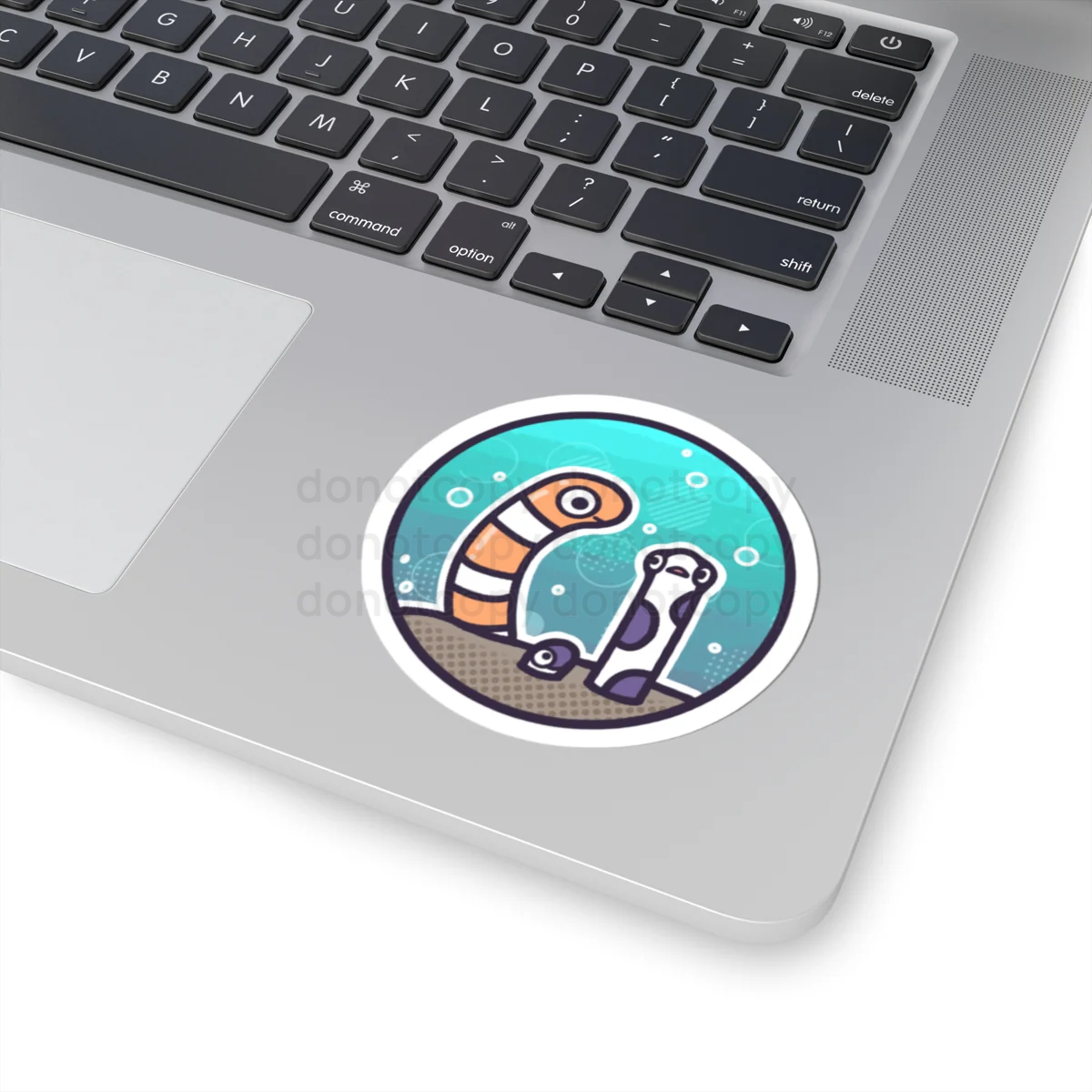 Watermarked - Garden Eels Round Kiss-Cut Sticker — Cute Underwater Marine Life Eel Decal