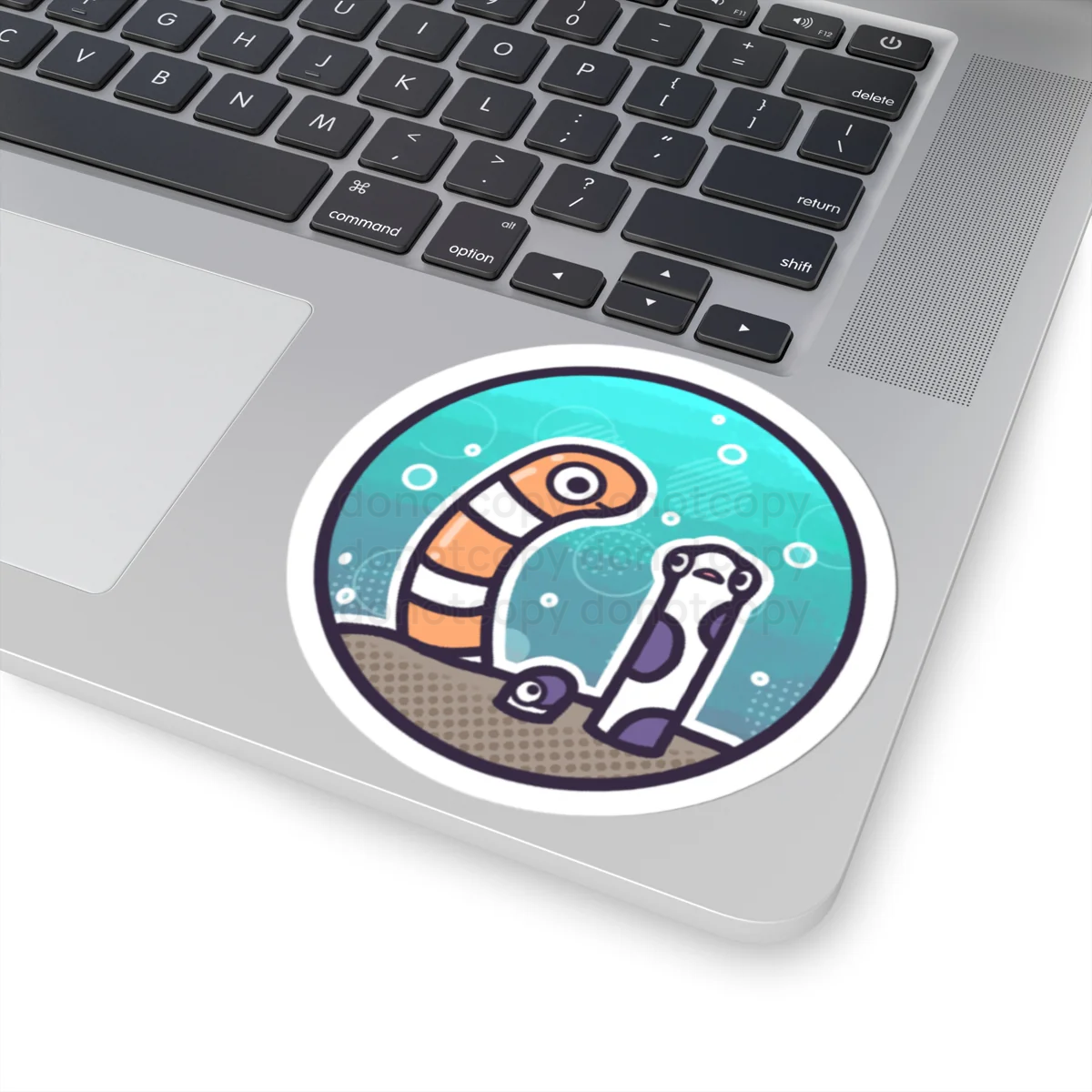 Watermarked - Garden Eels Round Kiss-Cut Sticker — Cute Underwater Marine Life Eel Decal