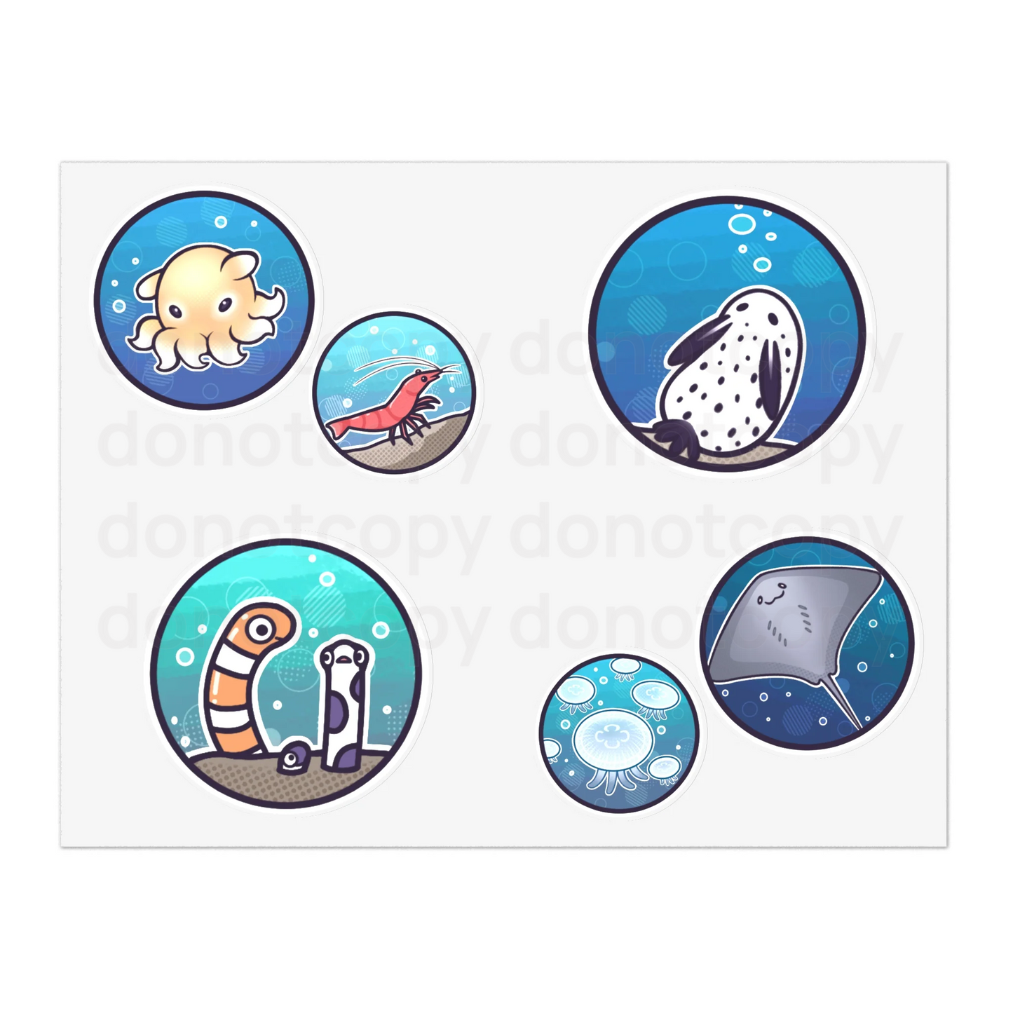 Watermarked - Ocean Friends Sticker Sheet — Cute Sea Creatures Sticker Set