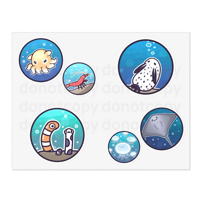 Watermarked - Ocean Friends Sticker Sheet — Cute Sea Creatures Sticker Set