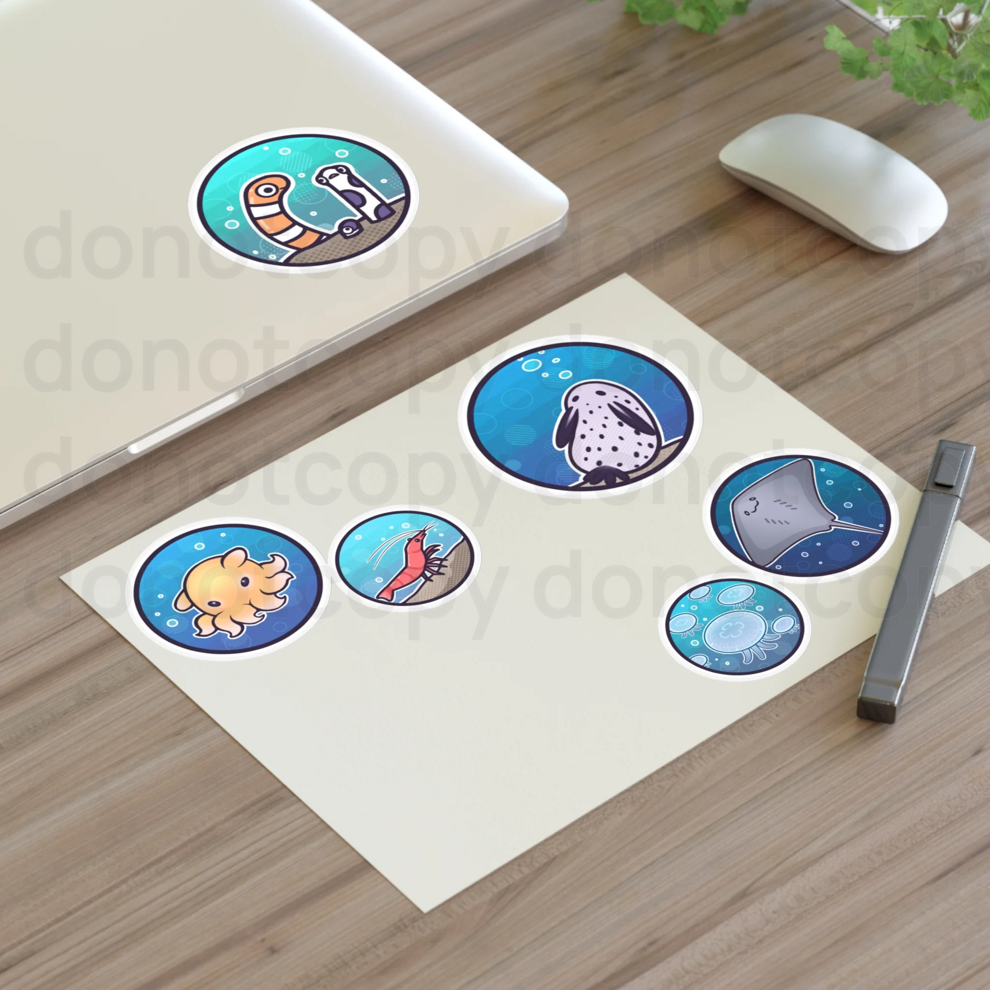 Watermarked - Ocean Friends Sticker Sheet — Cute Sea Creatures Sticker Set