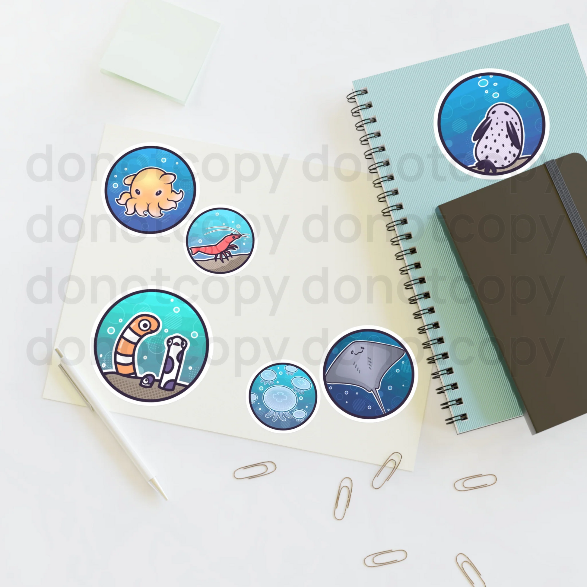 Watermarked - Ocean Friends Sticker Sheet — Cute Sea Creatures Sticker Set