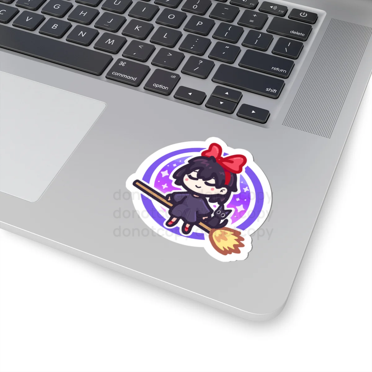 Watermarked - Cute Little Witch Kiki Sticker – Cute Girl on Broom with Black Cat, Halloween Decal Version 2