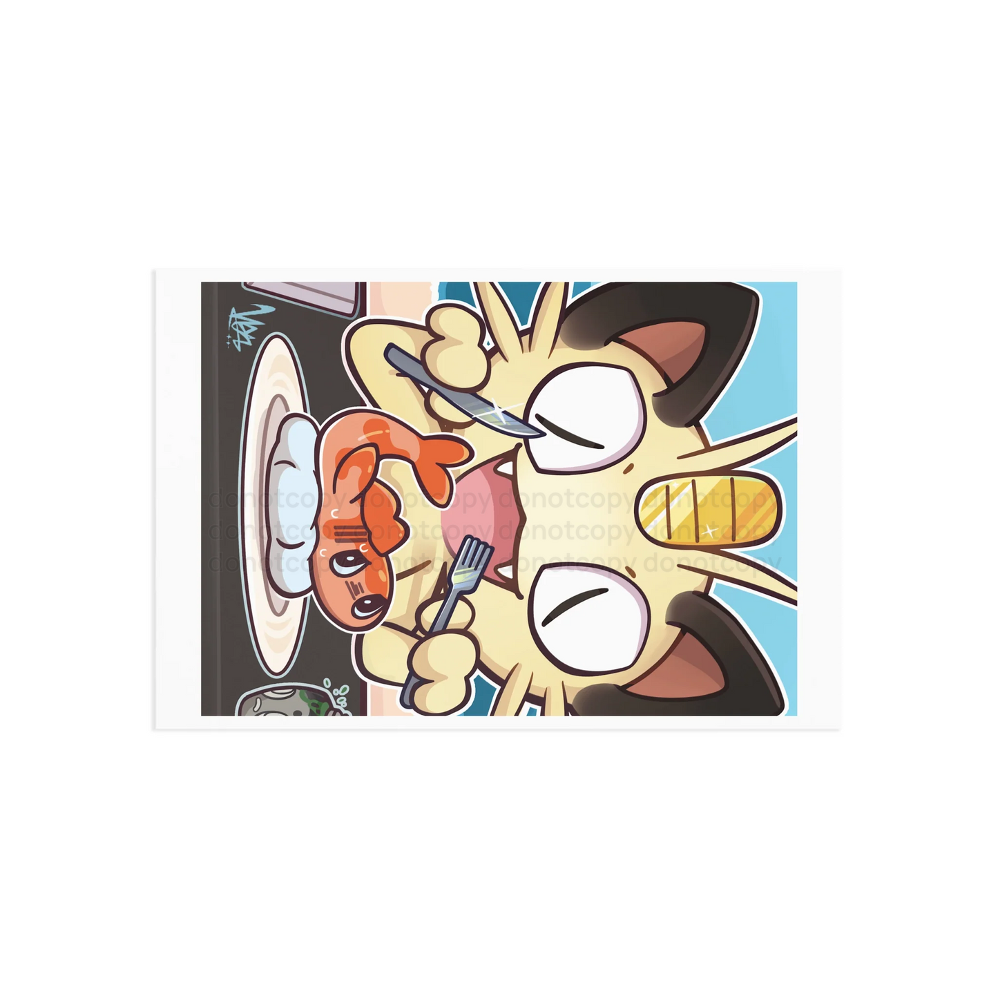 Watermarked - Collectable Art Postcard — Meow Tatsugiri Feast Cute Pocket Monster Illustration