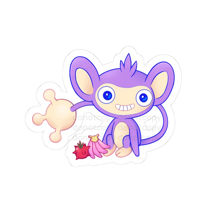 Watermarked - Aipom Cute Purple Monkey Sticker — Smiling Pocket Monster with Berries Kiss-Cut Decal
