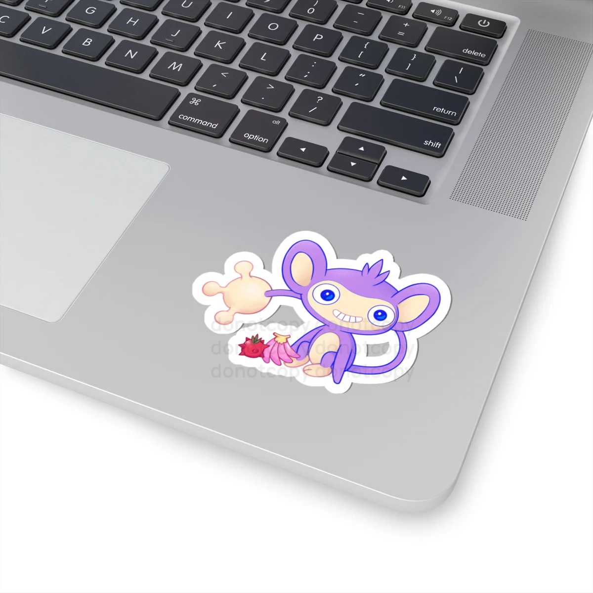 Watermarked - Aipom Cute Purple Monkey Sticker — Smiling Pocket Monster with Berries Kiss-Cut Decal