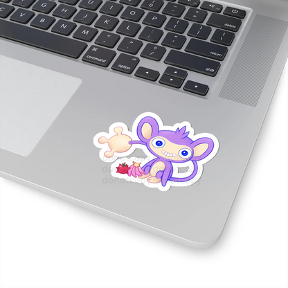 Watermarked - Aipom Cute Purple Monkey Sticker — Smiling Pocket Monster with Berries Kiss-Cut Decal