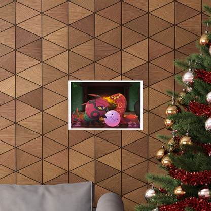 Watermarked - Venipede & Sizzlipede Fireplace Poster — Cozy Pocket Monster Cute Bug Fireplace Illustration Large Art Print