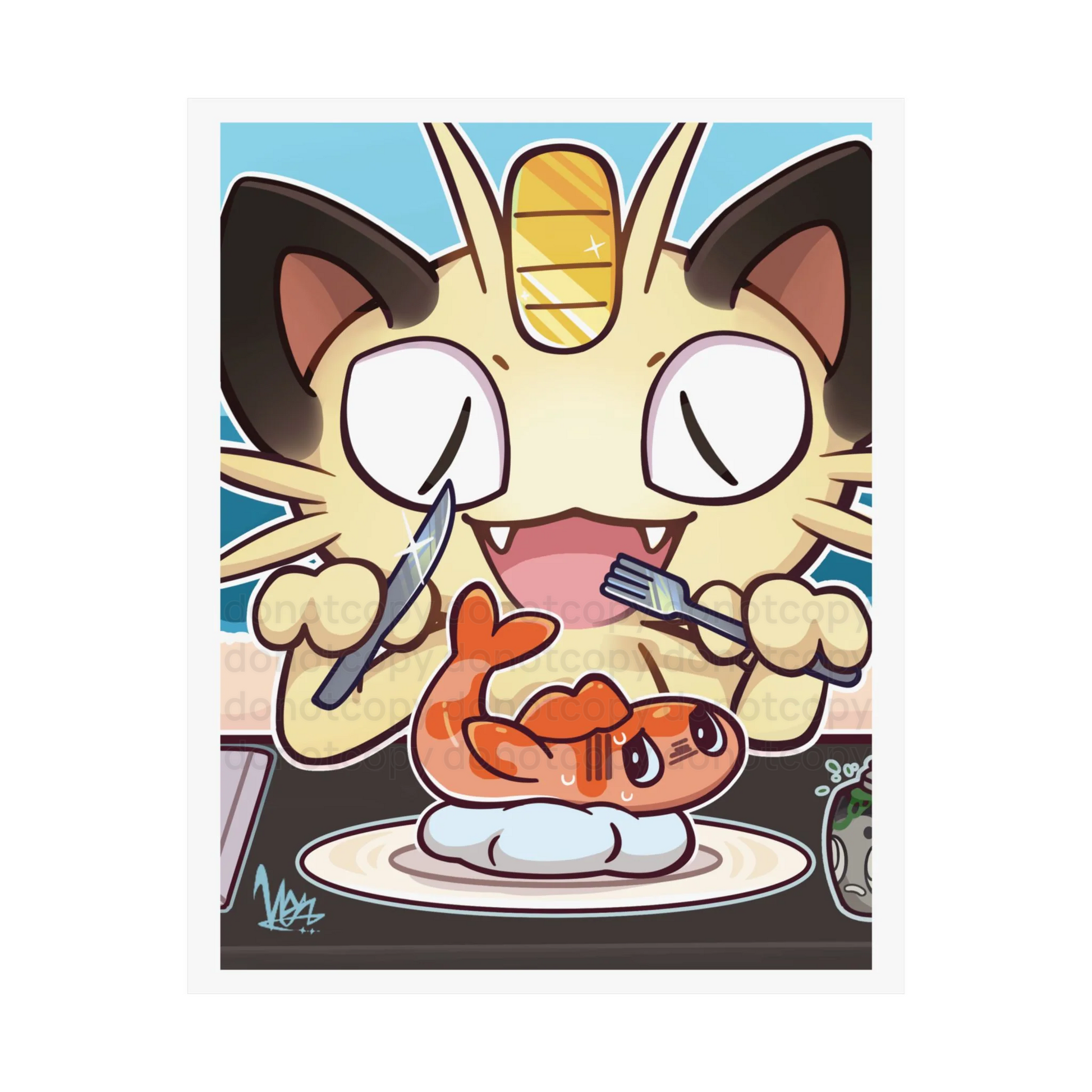 Watermarked - Meow Tatsugiri Feast Poster  — Cute Pocket Monster Illustration Vertical Large Art Print