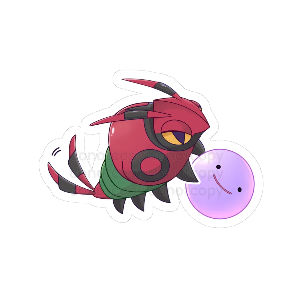 Watermarked - Venipede Playful Bug Sticker — Pocket Monster with Ball Kiss-Cut Decal