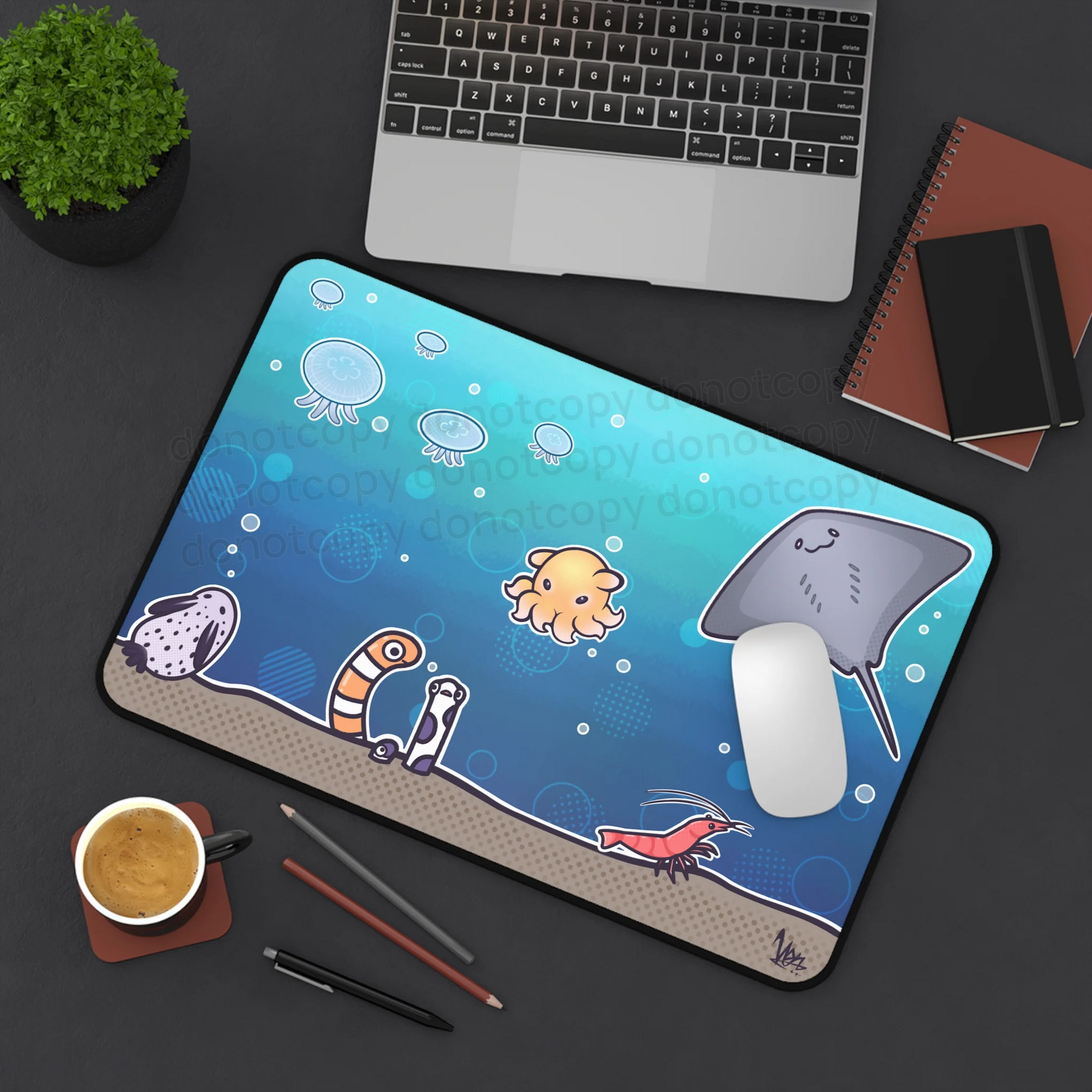Watermarked - Ocean Friends Desk Mat — Cute Underwater Creatures Mouse Pad